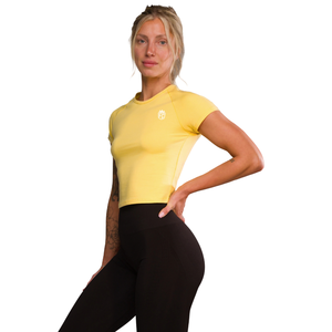 Camiseta Deportiva para Mujer, Amarilla, Manga Corta, Elástica, Suave, Ligera, Informal, para Uso Diario, Ropa Deportiva, Ropa de Gimnasio - Product Image 2