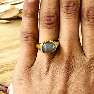 New Arrival Labradorite Gold <b>Ring</b> Boho Brass Bands <b>For</b> <b>Women</b> 18k Plated Minimalist <b>Signet</b> Retro Jewelry <b>for</b> Wholesale/OEM/ODM - Product Image 6