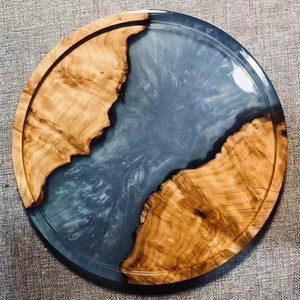 Assiette de service de luxe en bois et résine, faite à la main, pour table à manger, cuisine, restaurant et décoration intérieure, assiette en bois écologique - Product Image 2