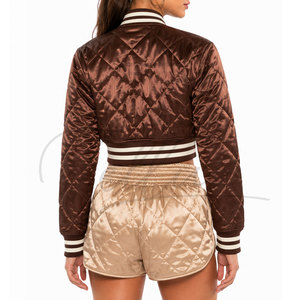 Chaqueta Varsity Corta Personalizada para Mujer, Chaqueta Bomber Varsity con Mangas de Satén, Chaquetas Varsity Cortas con Letras - Product Image 2