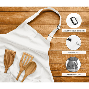Tablier unisexe en coton blanc résistant à l'eau 2026 avec poches pour personnel de restaurant, bar, serveurs, en tissu tissé, fermeture à bouton-pression - Product Image 4