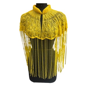 Cape en dentelle perlée et sequins 2026 avec franges élégantes jaunes 100 % faites à la main, aux meilleurs prix d'Inde - Product Image 1