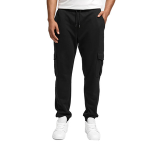 Men's <b>Black</b> Cargo Sweatpants Elastic Waist Drawstring Casual Joggers Multiple Pockets Midweight Cotton Autumn Wear - Product Image 1