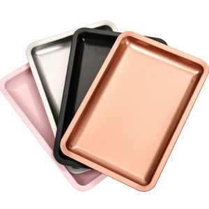 Rectangular Steel Decorative Matte Trays Set of 4 Minimalist Coated Pink Silver Black Rose Gold - Product Image 1