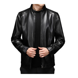 <b>Men's</b> PU Leather Moto Jacket <b>Turtleneck</b> Collar Zipper Closure Slim Fit Winter Solid Color Regular Sleeve Biker Style Dyed Front - Product Image 3