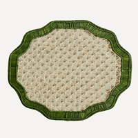 Nouvelle assiette de présentation en rotin, motif tressé, bordure verte, best-seller, artisanat durable, style rustique
