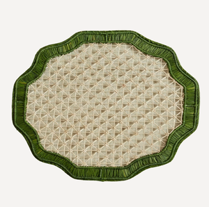 Nouvelle assiette de présentation en rotin, motif tressé, bordure verte, best-seller, artisanat durable, style rustique - Product Image 5