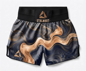 Stalwart Muay Thai Shorts Embroidered Koi Fish Design Navy Blue Polyester Cotton Quick Dry Eco-Friendly Customized Durable All - Product Image 4