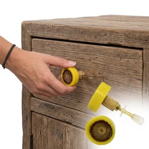 Ba Round Wooden Cabinet Knob with Yellow Resin Cover Modern Eco-Friendly Easy Installation for Home Office & Bathroom Furniture - Product Image 3