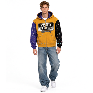 Sudadera con capucha para hombre, estilo urbano, personalizada, con efecto desgastado, bloques de color, cremallera, bordada, de algodón, informal, ropa urbana - Product Image 4