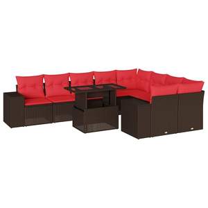 Ensemble de canapés de jardin en polyrotin marron, 10 pièces, avec coussins - Product Image 2