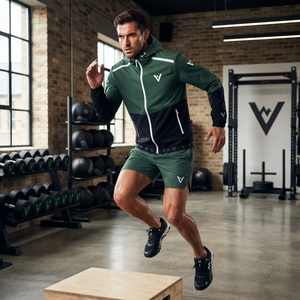 Ensemble short et sweat à capuche coupe-vent en polaire uni décontracté pour homme VANEK INTERNATIONAL, col en V, rose, vert, blanc, séchage rapide, 320g, sans couture - Product Image 2