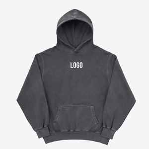 ราคาขายส่งแบบกำหนดเอง เสื้อฮู้ดดี้ผ้าฝ้าย 100% หนัก 340 GSM สีดำฟอกกรด ปักลาย  แบบยั่งยืนเป็นมิตรกับสิ่งแวดล้อม ทรงปกติ - Product Image 1