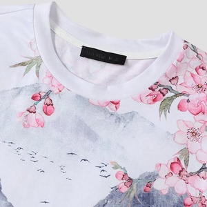 Latest Sublimation Style Men's Short Sleeve T-Shirt With Hand-Painted Mountain And Cherry-Blossom Print O-Neck Loose-Fit Cotton - Product Image 3