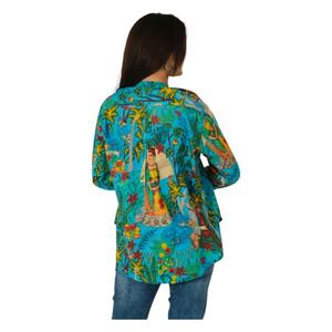 Blusa de Algodón Hecha a Mano para Mujer, Mangas Tres Cuartos, Estilo Boho, Decoración con Botones, Corte Holgado Informal, Blusa Tejida con Estampado Floral para Verano - Product Image 4