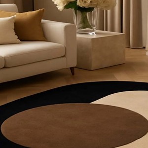 Alfombra de Lana Hecha a Mano, Diseño Abstracto Negro y Beige, Alfombra Moderna Irregular de Estilo Mid-Century, Decoración Abstracta Contemporánea para el Hogar - Product Image 2