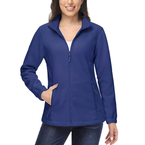 Chaqueta polar para mujer con cremallera completa, cuello alto, suave y cálida, informal para exteriores, con bolsillos con cremallera - Product Image 3