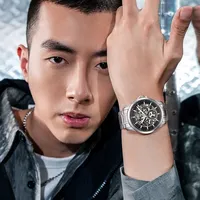 Montre mécanique automatique élégante pour homme Mark Fairwhale avec boîtier en acier, bracelet en métal, verre minéral, résistance à l'eau 30M FW-6011