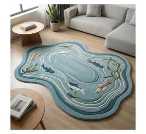 Alfombra de área con forma de pez oceánico, diseño de carpa en relieve 3D, suave, antideslizante, para sala de estar, alfombra creativa irregular para habitación infantil. - Product Image 2