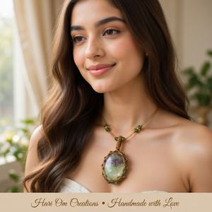 Handmade Labradorite Macrame Pendant Necklace Faceted Green Purple Flash Gemstone Boho Healing Jewelry Adjustable Cord Women - Product Image 2