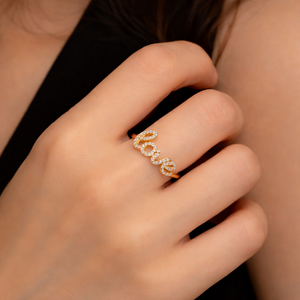 Anillo de amor de oro amarillo de 10K 14K con diamantes, diseño de letra de amor, chapado en oro, regalo para novia, regalo para el Día de San Valentín. - Product Image 3