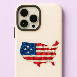 Funda de Teléfono Portátil con Bordado de Cuentas de Mapa de EE. UU. y Bandera, Estilo Étnico Auténtico, Lujo Patriótico, Cosido a Mano con Punto de Cruz y Aguja - Product Image 3