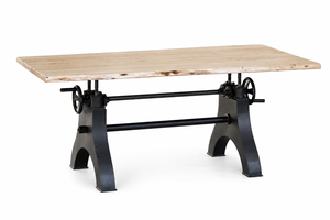 Table à manger en bois d'acacia à bord naturel, base en fer réglable en hauteur, style industriel rectangulaire, meubles rustiques pour salle à manger et maison - Product Image 2
