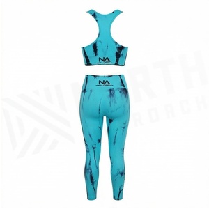 Ensemble de yoga Tie Dye 2 pièces : Crop top dos nageur et Legging taille haute longueur intégrale en Spandex Polyester extensible dans les quatre sens pour femme - Product Image 2