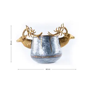 Seau à glace argenté avec têtes de cerf dorées et poignées en bois de cerf, refroidisseur décoratif pour vin et champagne, idéal pour la maison, les bars, les mariages et les événements - Product Image 3