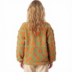 Trendy Oversized Floral Sherpa <b>Hoodies</b> <b>Women</b> <b>Teddy</b> Fleece Pullover Custom Embroidery Premium OEM Private Label Manufacturer - Product Image 2