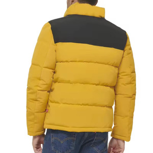 Bold Men's Yellow Color Block Puffer <b>Jacket</b> Stand Collar Bubble Coat Thick Warm winter style top quality made bubble <b>jackets</b> - Product Image 3