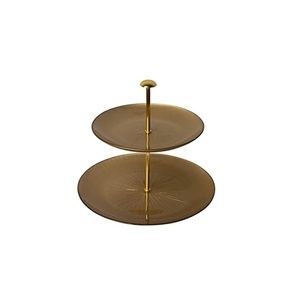 Support à gâteau en métal à 2 niveaux, design luxueux, qualité alimentaire, avec feuilles d'or, pour la présentation de desserts et de fruits lors de fêtes d'anniversaire - Product Image 6