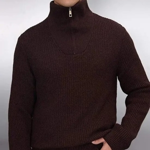 Streetwear Sweaters Sweatshirt Clothing Manufacturer Custom Wholesale Henry Collar Distressed <b>Long</b> Sleeve Knitted Sweater <b>Men</b> - Product Image 4