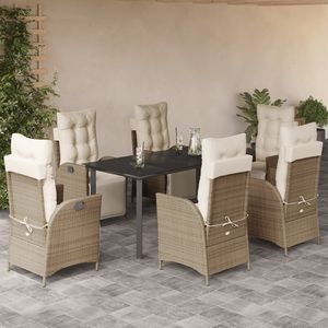 7-Piece <b>Beige</b> Poly Rattan Patio Dining Set with <b>Cushions</b> Stylish Outdoor Furniture Collection - Product Image 1