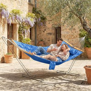 Amaca Portatile Blu Navy per 2 Persone con Cuscino e Tappetino, Capacità 200 Kg, per Hotel e Giardini - Product Image 2