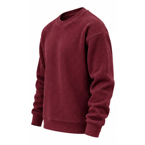 Mens Waffle Knit Sweatshirt <b>Thermal</b> Crewneck Long Sleeve Casual Pullover Textured <b>Top</b> Custom OEM Activewear Manufacturer Factory - Product Image 3