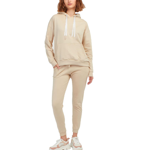OEM Custom Logo Women Tracksuit Fleece Pullover Hoodie Kangaroo Pocket High Waist Sweatpants Two Piece Sweatsuit Set - Product Image 1