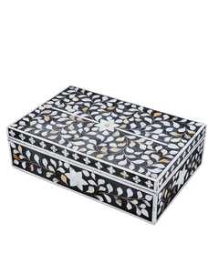 Organisateur de bijoux artisanal en nacre, boîte de rangement décorative de luxe en mosaïque pour bijoux, accessoires, souvenirs et objets de valeur - Product Image 5