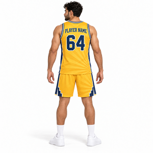 Ensemble d'uniformes de basket-ball personnalisés pour hommes, jaune et vert, col en V, avec shorts assortis, impression par sublimation, noms personnalisés, numéro d'équipe, 100% personnalisable - Product Image 3