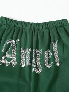 Pantalones deportivos para mujer con pedrería, tejido de mezcla de algodón y poliéster de primera calidad, cintura elástica con cordón ajustable. - Product Image 2