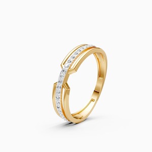 Anillo de banda geométrica con diamante cultivado en laboratorio de 0.14 quilates en oro amarillo, blanco y rosa de 9 quilates - Product Image 1