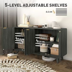Credenza/Bar da Caffè a 4 Ante Grigio Anticato da 55 Pollici con Scanalature, 2 Ripiani Regolabili e 5 Gambe in Legno, Stile Rustico/Country - Product Image 5