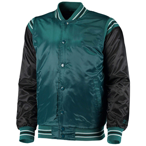 Men's Green Black Varsity Jacket Stand Collar <b>Covered</b> <b>Button</b> Closure Regular Fit Polyester Lining Breathable Winter Wear Knitted - Product Image 1