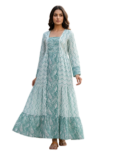 Bohemian Long Sleeve Maxi <b>Dress</b> With Paisley Print Tiered <b>A</b>-<b>Line</b> Square Neck Loose Fit Summer Casual <b>Dress</b> For Women - Product Image 1