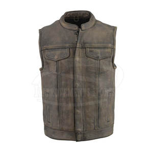 Col montant nouveau Design cuir moto gilet couleur unie en vrac quantité cuir moto gilet - Product Image 1