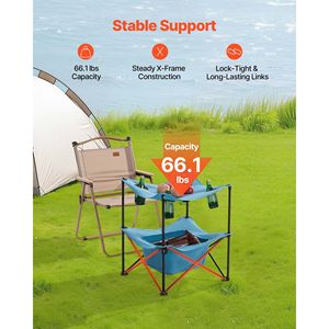 Tavolo da Picnic quadrato portatile pieghevole da esterno in tessuto Oxford con 4 portabicchieri per il campeggio - Product Image 3