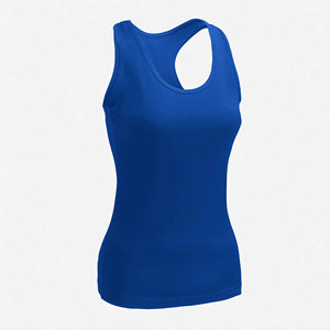 Camiseta sin mangas azul lisa para mujer, cuello redondo, transpirable, de poliéster tejido, para uso casual - Product Image 1
