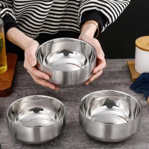 Multi-Purpose Stainless Steel Nesting Mixing Bowls Set Deep Metal Food Prep Basin High Polish Silver <b>Salad</b> Serving Dish - Product Image 6