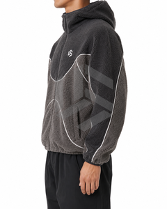 Custom Men's Solid Digital Printing Black Hooded <b>Fleece</b> <b>Jacket</b> Oversized Fit Windproof Zipper Front Logo Casual Winter Wear - Product Image 6