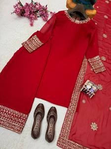 <b>Red</b> Embroidered Indian/Pakistani Premium Rangoli Silk Saree <b>Blouse</b> Shawl Zari Embroidery Quick Dry Traditional Wedding Party - Product Image 4